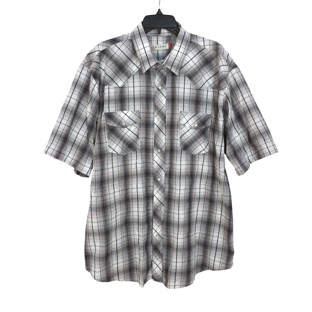 Roper Western Pearl Snap Short Sleeve Shirt Mens 2XL Gray Plaid 1-02-101-469BL